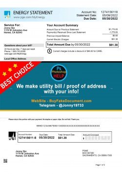 New Utility Bill PGE for Electricity Sample